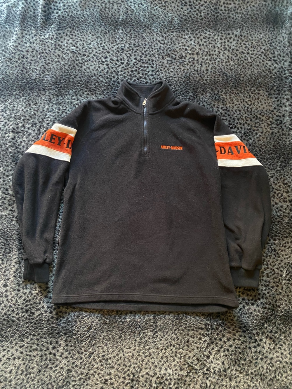 Harley-Davidson Black Pullover Quarter-Zip with Orange and White Sleeve Stripes